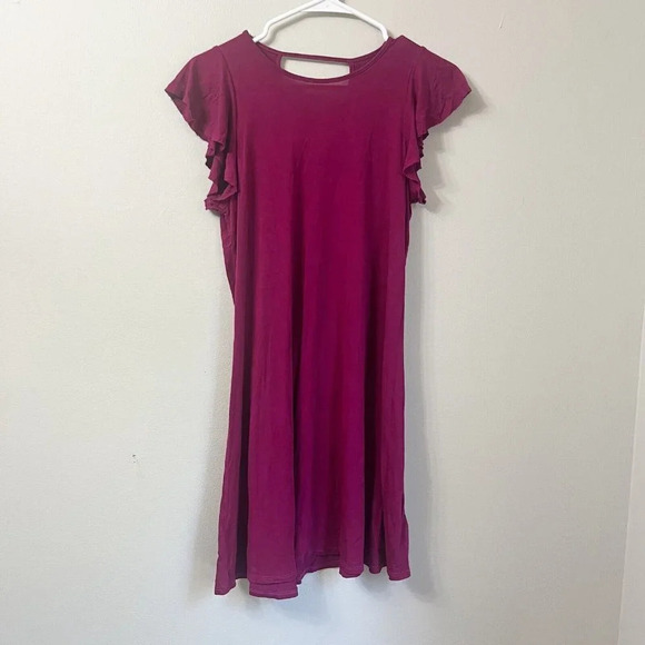 Three Dots Womens Maroon Dress Solid Elegant V Neck Ruffle Sleeve Trim Size S - Picture 2 of 7